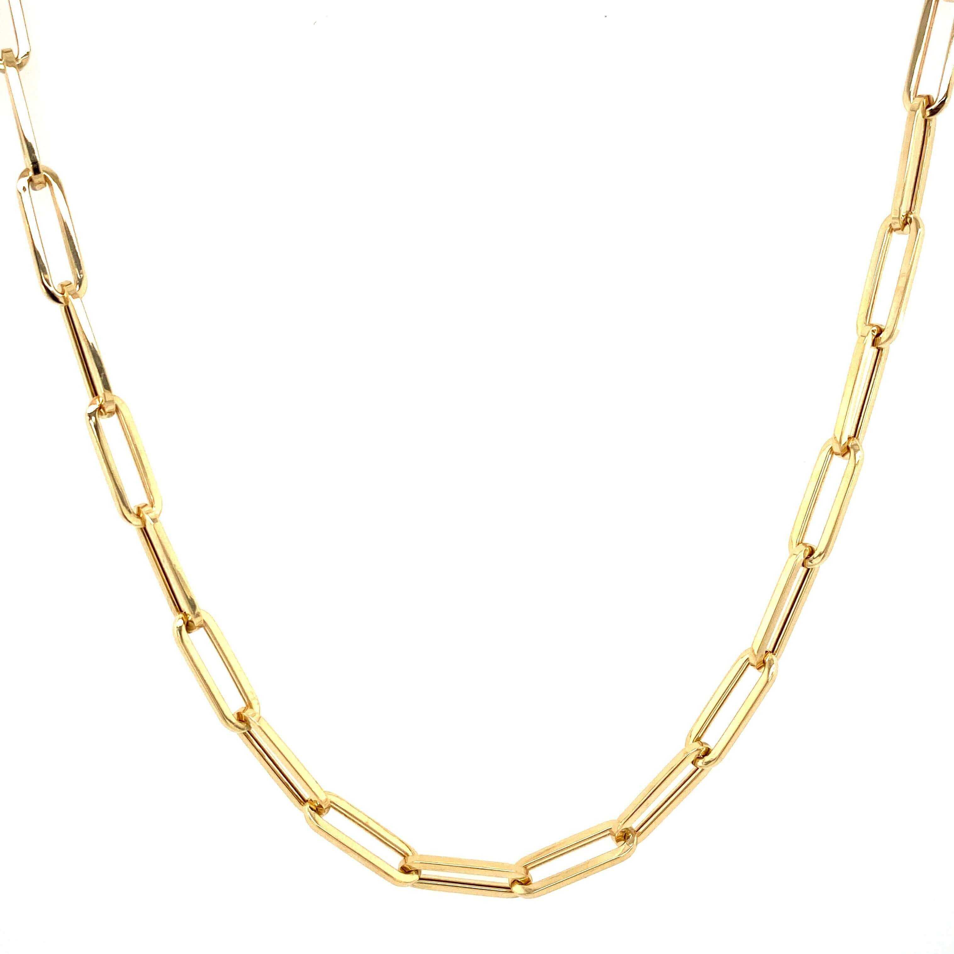 Elegant gold chain necklace featuring rectangular links, a signature piece from our jewelry collection.