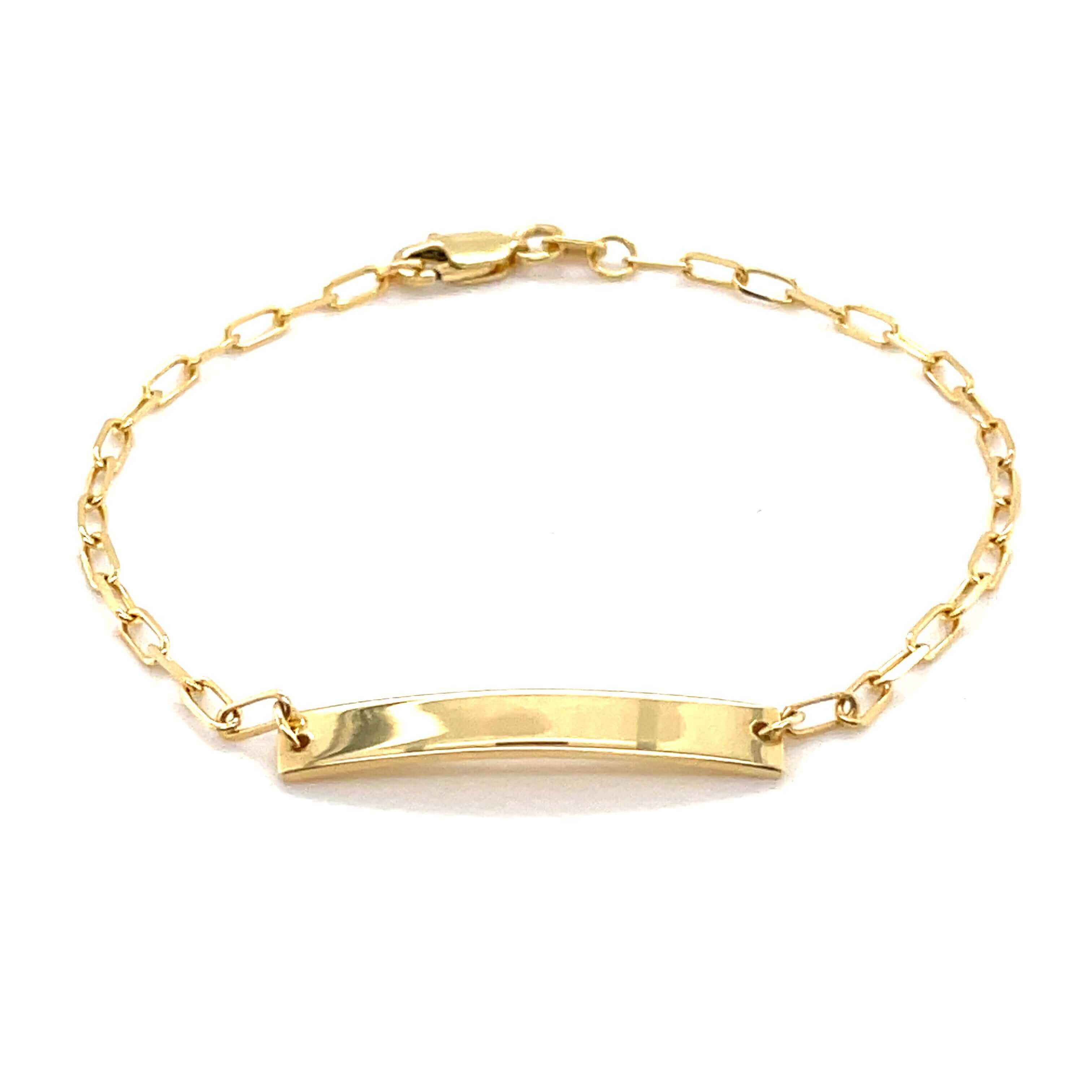 Elegant gold chain bracelet with a sleek rectangular bar, perfect for adding a touch of luxury to any outfit.