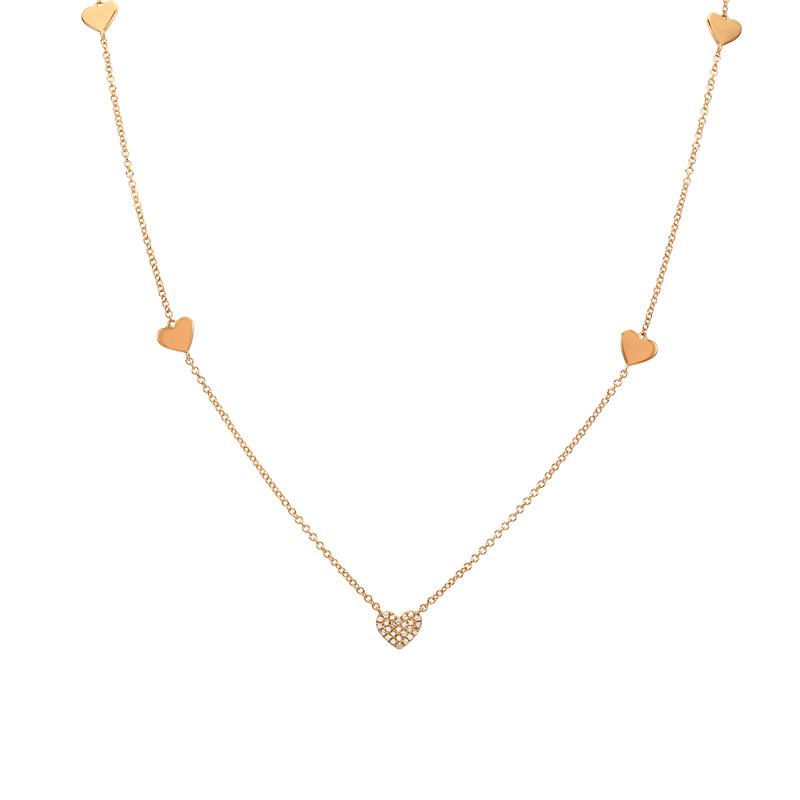 14K Gold Pave Diamond Hearts Necklace Rose Gold Izakov Diamonds + Fine Jewelry