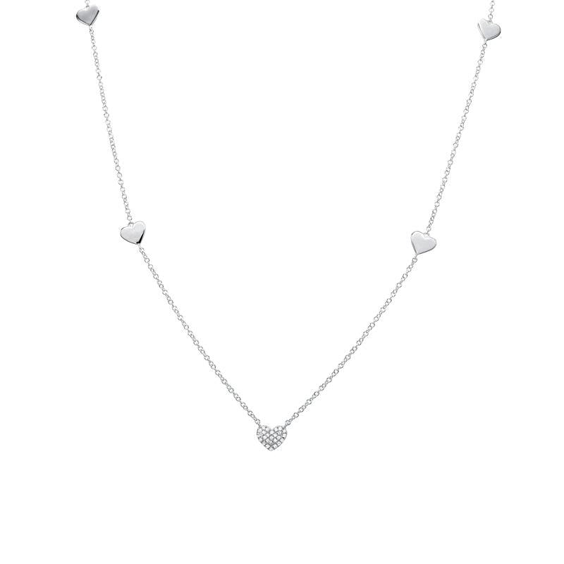 14K Gold Pave Diamond Hearts Necklace White Gold Izakov Diamonds + Fine Jewelry