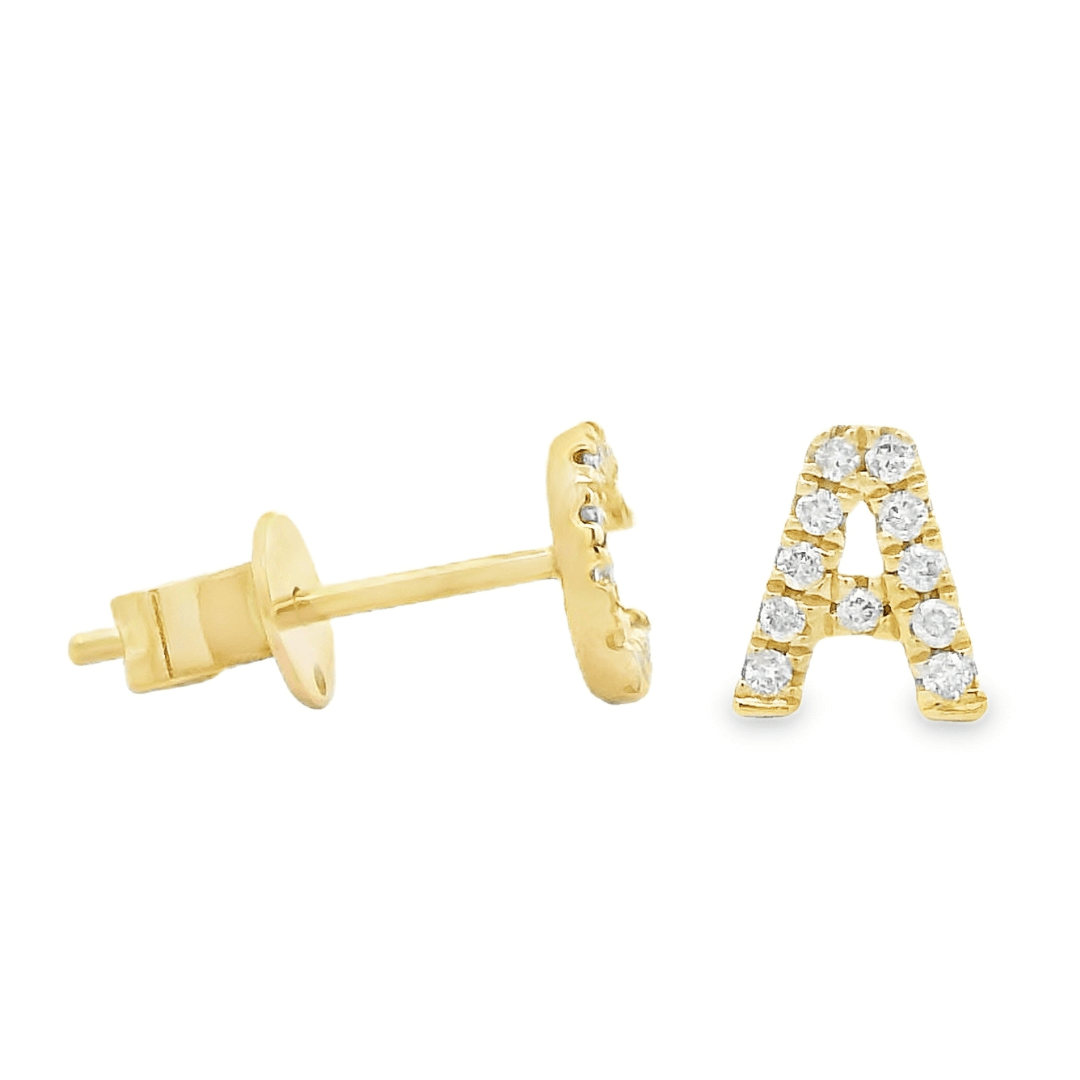 14K gold pave diamond initial earring featuring the letter A, perfect for personalized elegance and style.