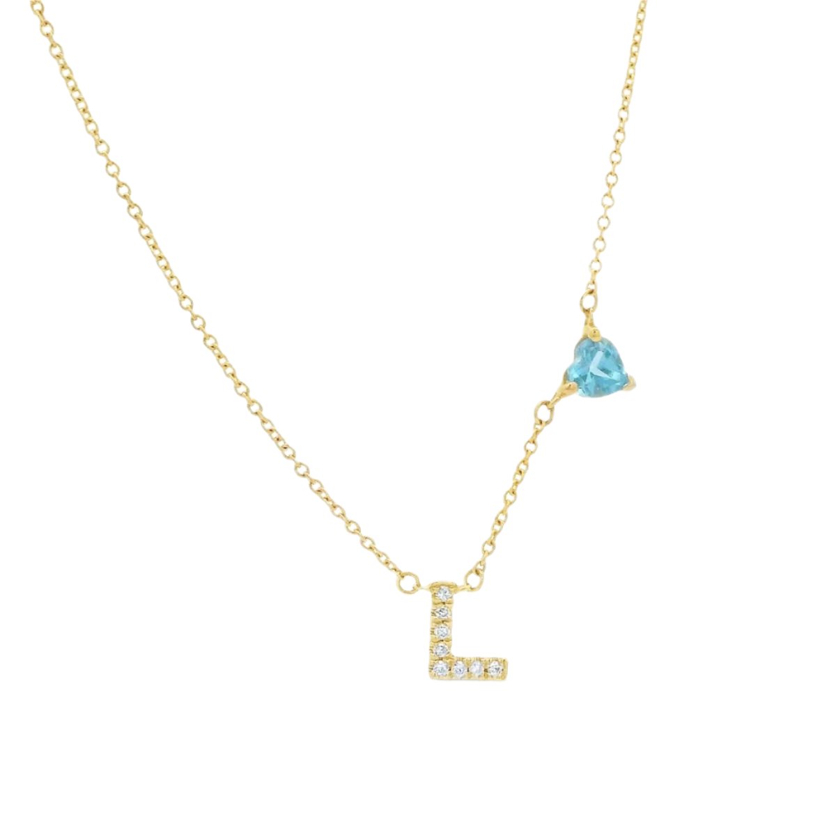 14K Gold Pave Diamond Initial Heart Gemstone Necklace Yellow Gold Topaz Necklaces by Izakov Diamonds + Fine Jewelry | Izakov