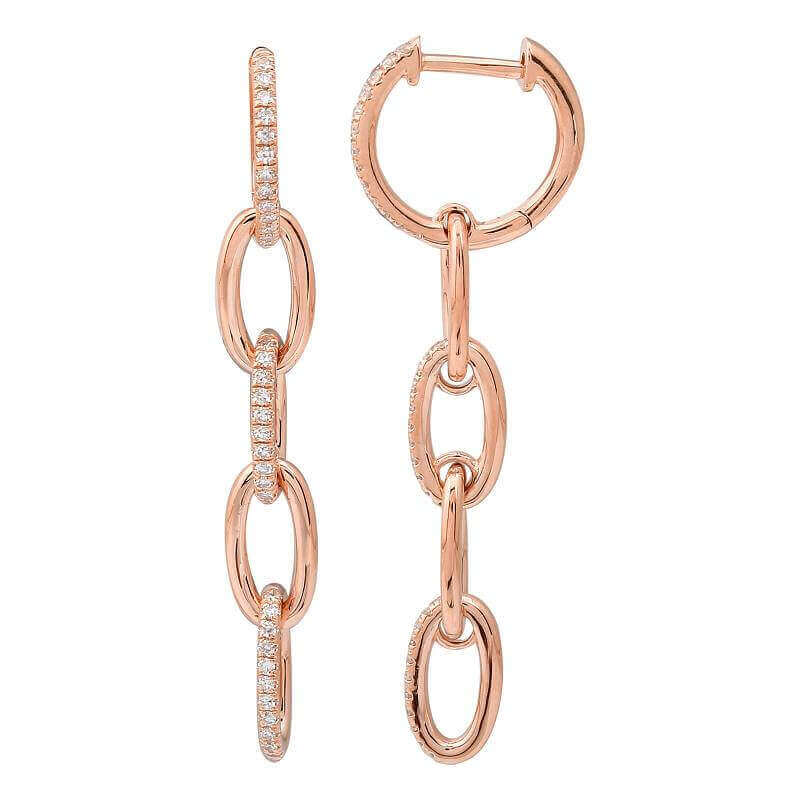 Rose gold chain link earrings with diamond accents from our luxury jewelry collection.