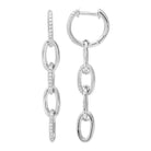 Elegant silver hoop earrings with interlocking chain design encrusted with diamonds from our luxury jewelry collection.