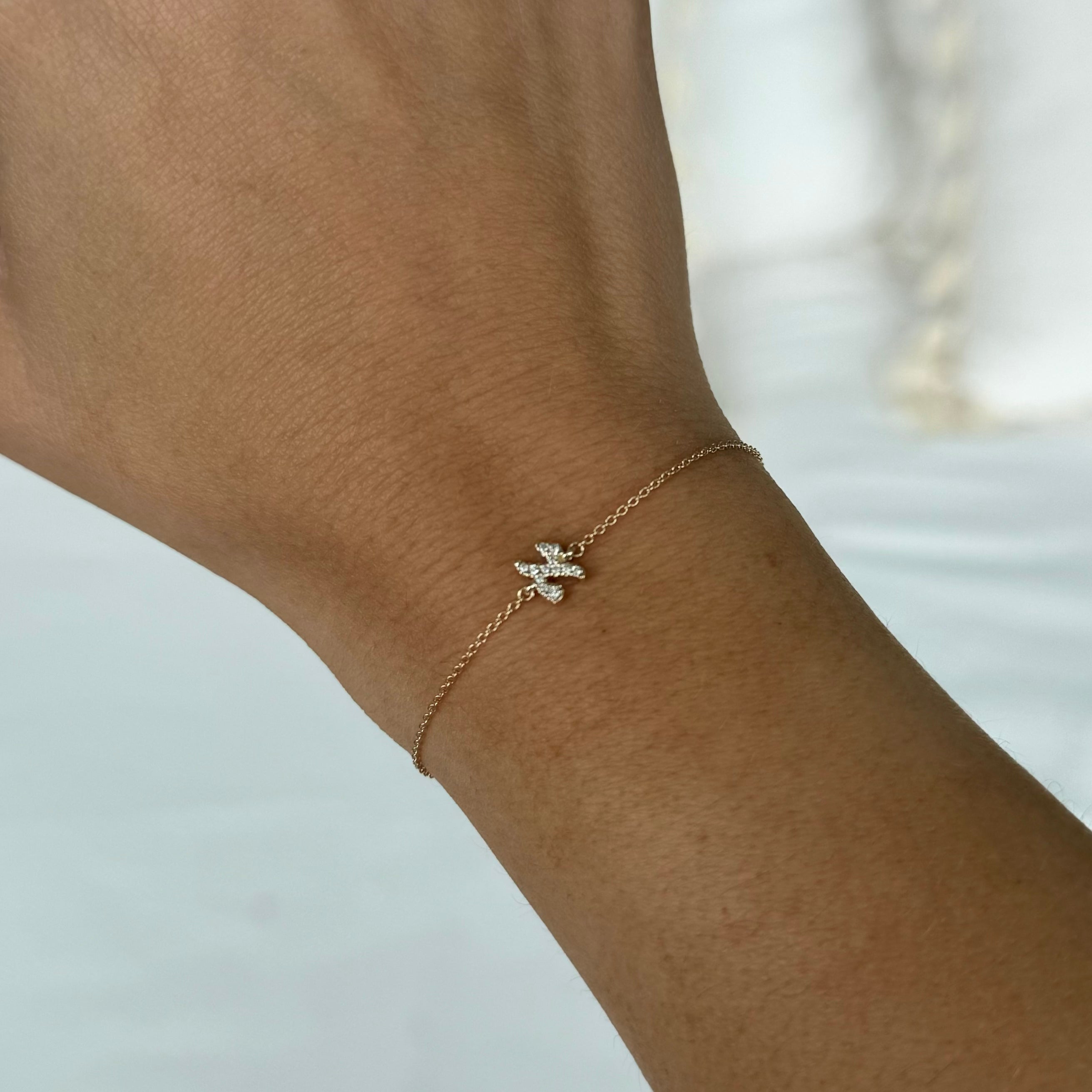 14K Gold Pave Diamond Personalized Hebrew Initial Bracelet