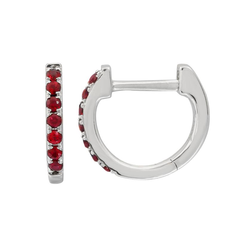 14K Gold Pave Gemstone Huggies Ruby 9mm White Gold Earrings by Izakov Diamonds + Fine Jewelry | Izakov