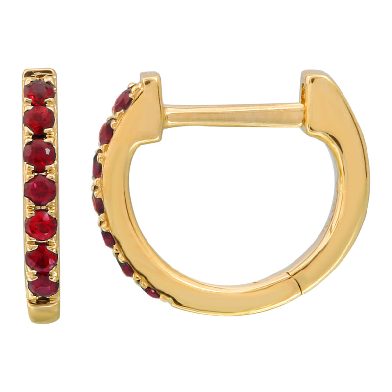 14K Gold Pave Gemstone Huggies Ruby 9mm Yellow Gold Earrings by Izakov Diamonds + Fine Jewelry | Izakov