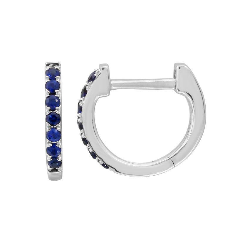 14K Gold Pave Gemstone Huggies Sapphire 9mm White Gold Earrings by Izakov Diamonds + Fine Jewelry | Izakov