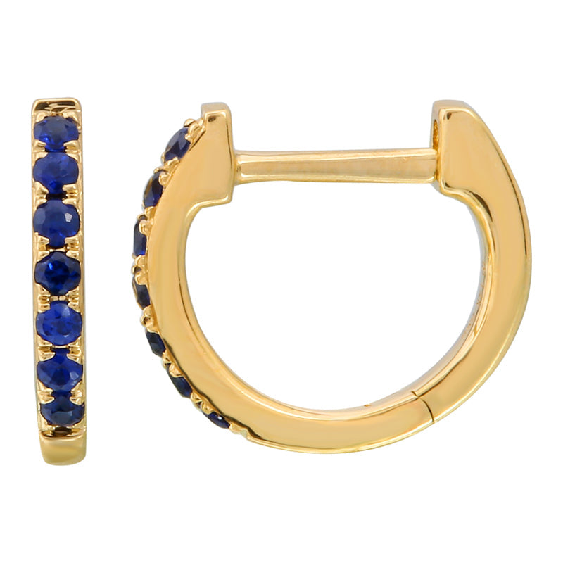14K Gold Pave Gemstone Huggies Sapphire 9mm Yellow Gold Earrings by Izakov Diamonds + Fine Jewelry | Izakov