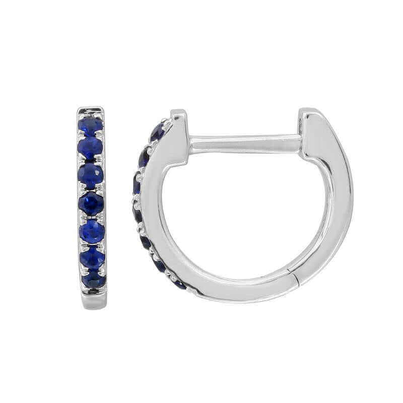 White gold hoop earrings with blue sapphires, elegant jewelry from our luxury brand.