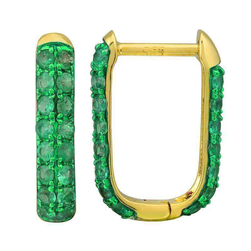 Elegant gold hoop earrings adorned with green gemstones, perfect for a sophisticated look