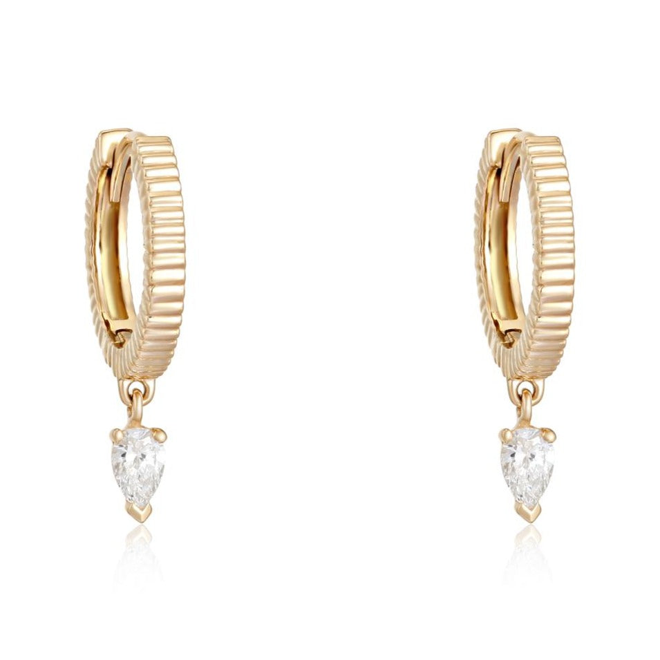 14K Gold Pear Diamond Drop Huggies Pair Yellow Gold Earrings by Izakov Diamonds + Fine Jewelry | Izakov