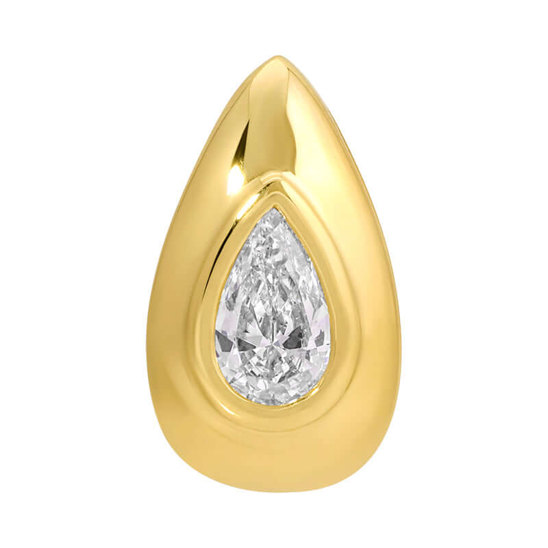 14K Gold Pear Shaped Diamond Rondelle with a sparkling pear diamond in a sleek bezel setting.