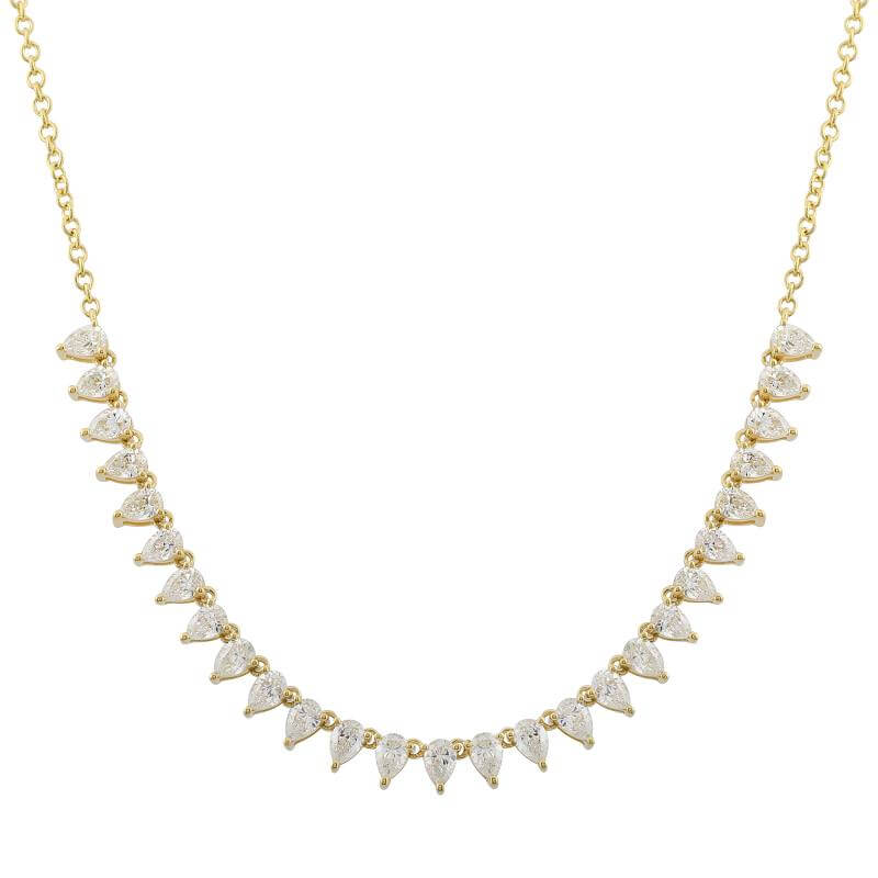 14K Gold Pear Shaped Diamonds Necklace showcasing 27 pear-shaped diamonds in a stunning design.
