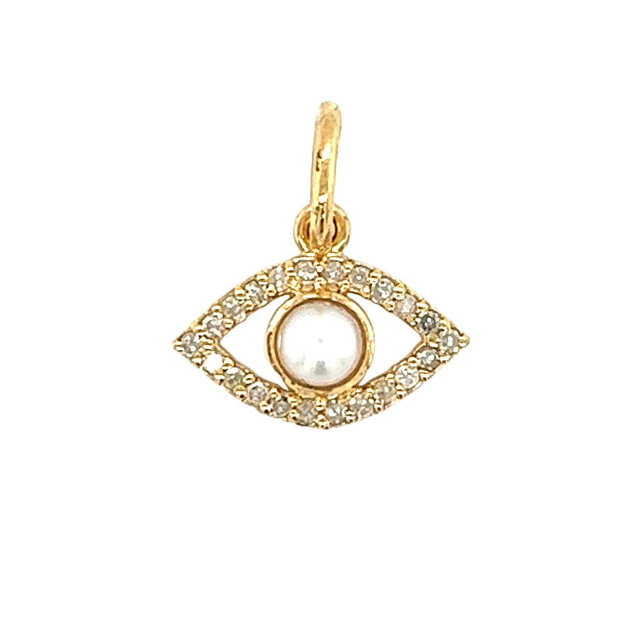 14K Gold Pearl Accented Diamond Evil Eye Necklace Charm Yellow Gold Charms & Pendants by Izakov Diamonds + Fine Jewelry | Izakov