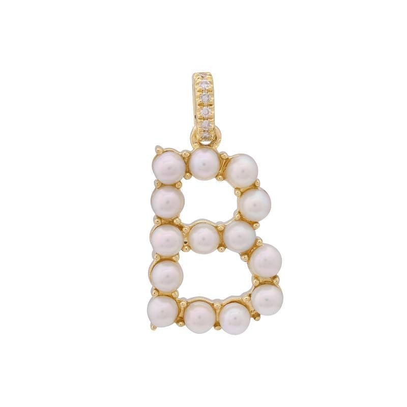 14K Gold Pearl Initial Diamond Necklace Charm B / Yellow Gold Izakov Diamonds + Fine Jewelry