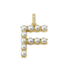 14K Gold Pearl Initial Diamond Necklace Charm F / Yellow Gold Izakov Diamonds + Fine Jewelry