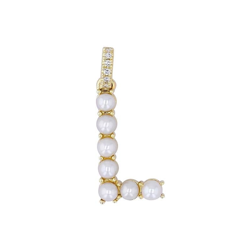 14K Gold Pearl Initial Diamond Necklace Charm L / Yellow Gold Izakov Diamonds + Fine Jewelry