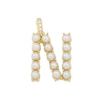 14K Gold Pearl Initial Diamond Necklace Charm N / Yellow Gold Izakov Diamonds + Fine Jewelry