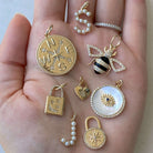 14K Gold Pearl Initial Diamond Necklace Charm Izakov Diamonds + Fine Jewelry