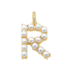 14K Gold Pearl Initial Diamond Necklace Charm R / Yellow Gold Izakov Diamonds + Fine Jewelry