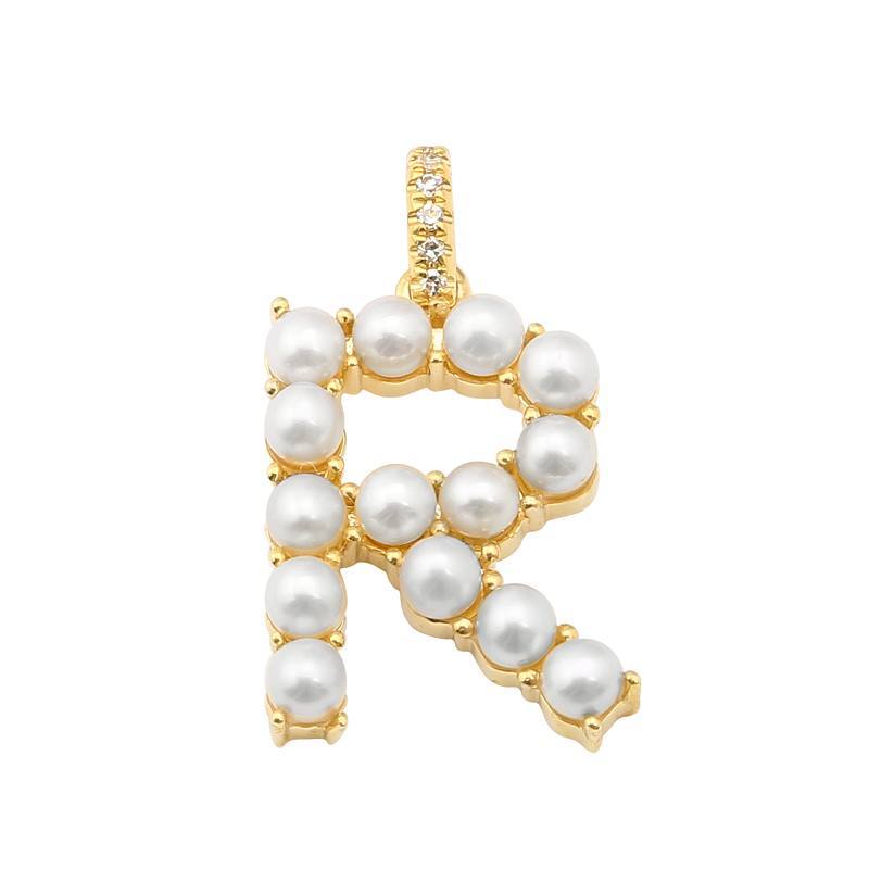 14K Gold Pearl Initial Diamond Necklace Charm - Charms & Pendants - Izakov Diamonds + Fine Jewelry