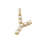 Gold letter Y pendant adorned with pearls and diamonds from our luxury jewelry collection.