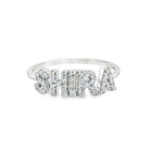 Customized silver ring with "SHIRA" and encrusted with sparkling diamonds from our jewelry collection.