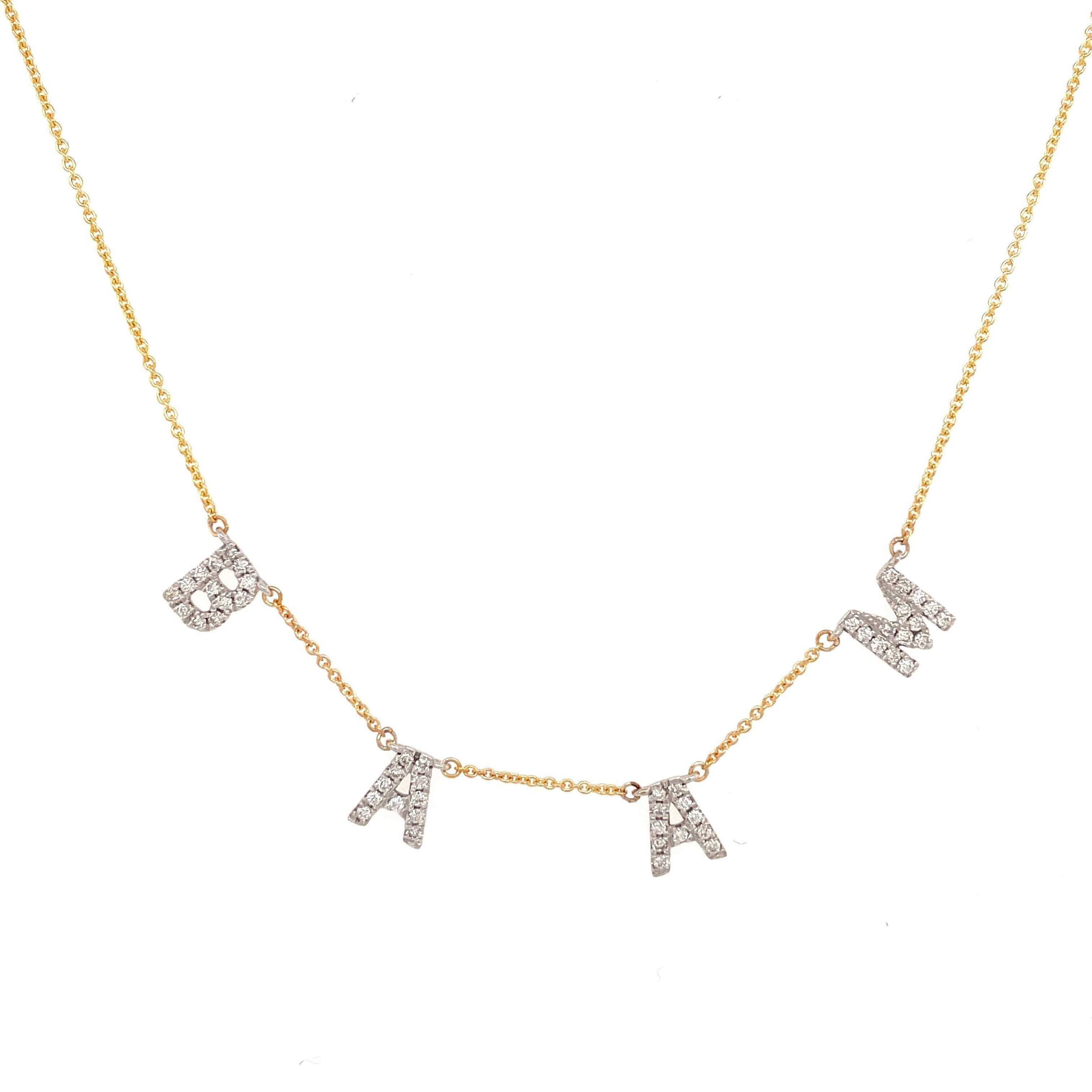 Gold chain necklace with crystal-studded 'BRAN' letters, part of our exclusive jewelry collection.