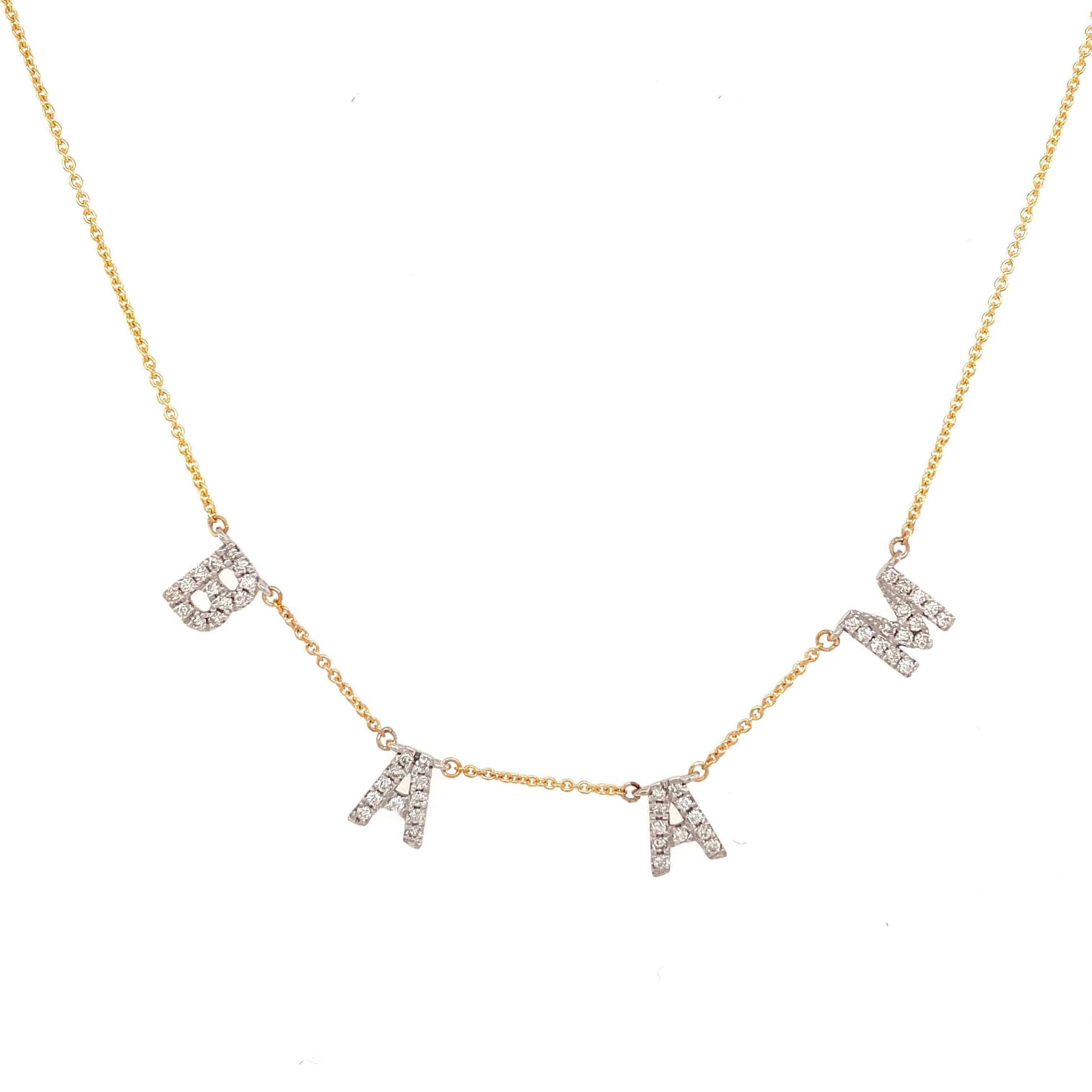 Gold chain necklace with crystal-studded 'BRAN' letters, part of our exclusive jewelry collection.