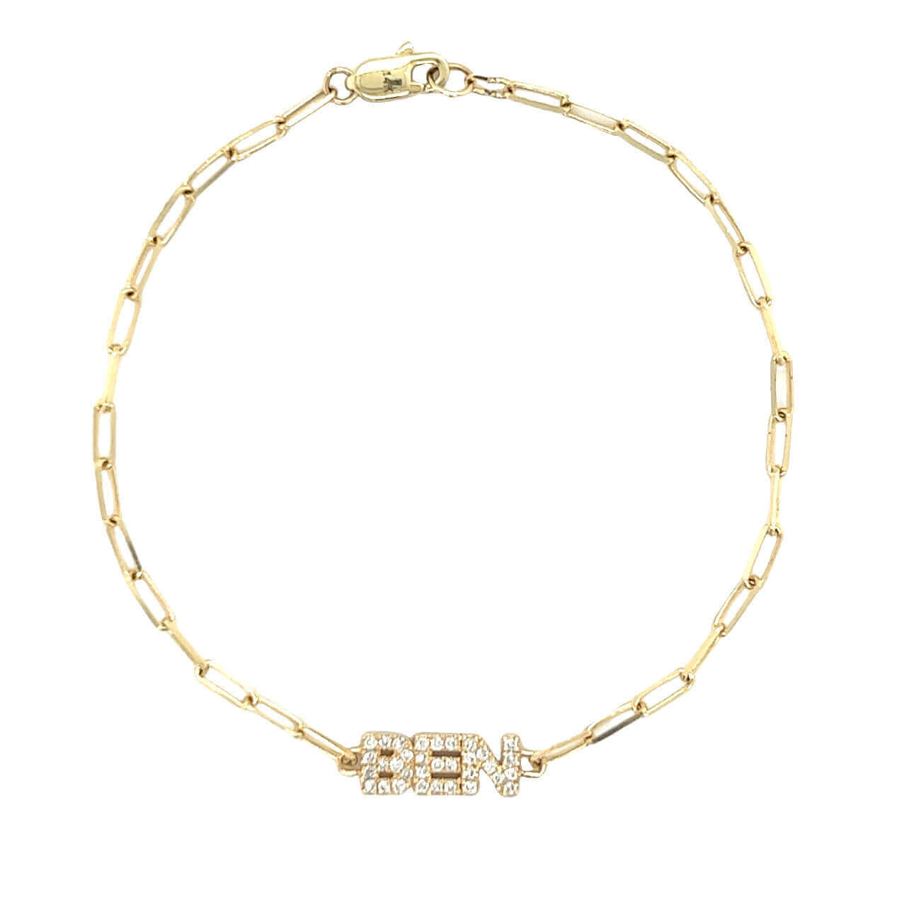 14K Gold Personalized Diamond Nameplate Paper Clip Bracelet - Bracelets - Izakov Diamonds + Fine Jewelry