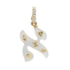 Personalized Charms Hebrew Gemstone Initial Pendant © in luxurious mother of pearl with diamond accents from Izakov Fine Jewelry.