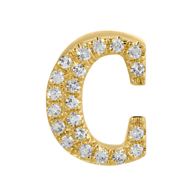 14K Gold Personalized Initial Diamond Rondelle letter C charm with diamond accents and gold finish.