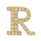 Personalized Initial Diamond Rondelle with micro pave set diamonds in 14K gold, showcasing the letter R.