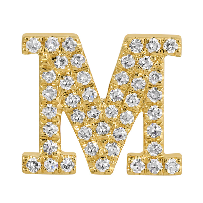 14K Gold Personalized Initial Diamond Rondelle with micro pave set diamonds in a letter M design