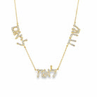 Elegant gold necklace with sparkling diamond-encrusted Hebrew letters, luxury jewelry piece from our exclusive collection