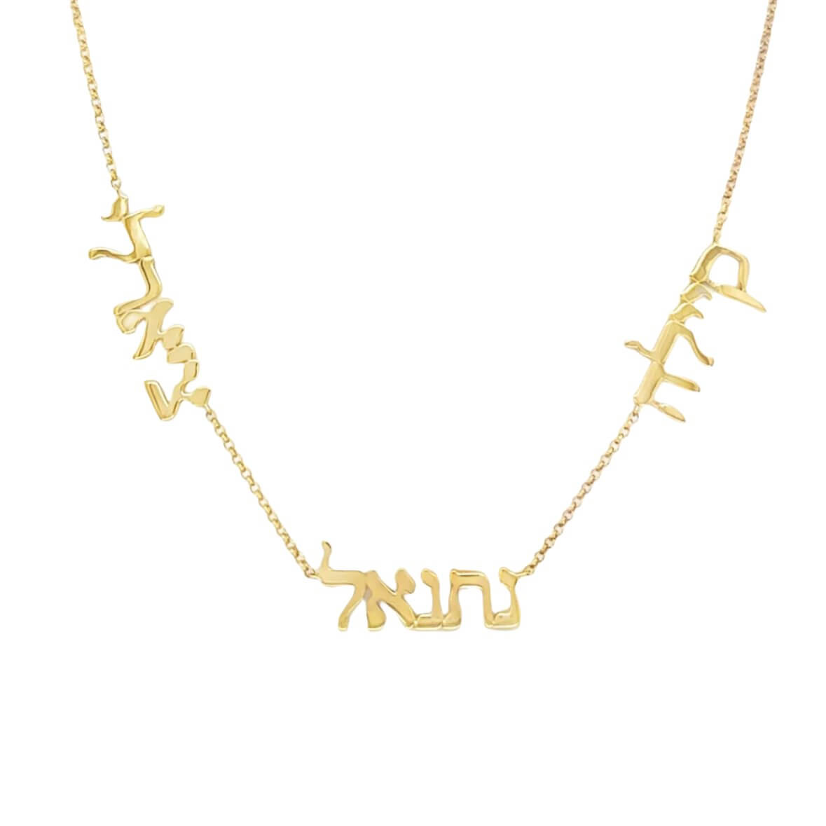 Gold necklace with Hebrew script pendant from our luxury jewelry collection.