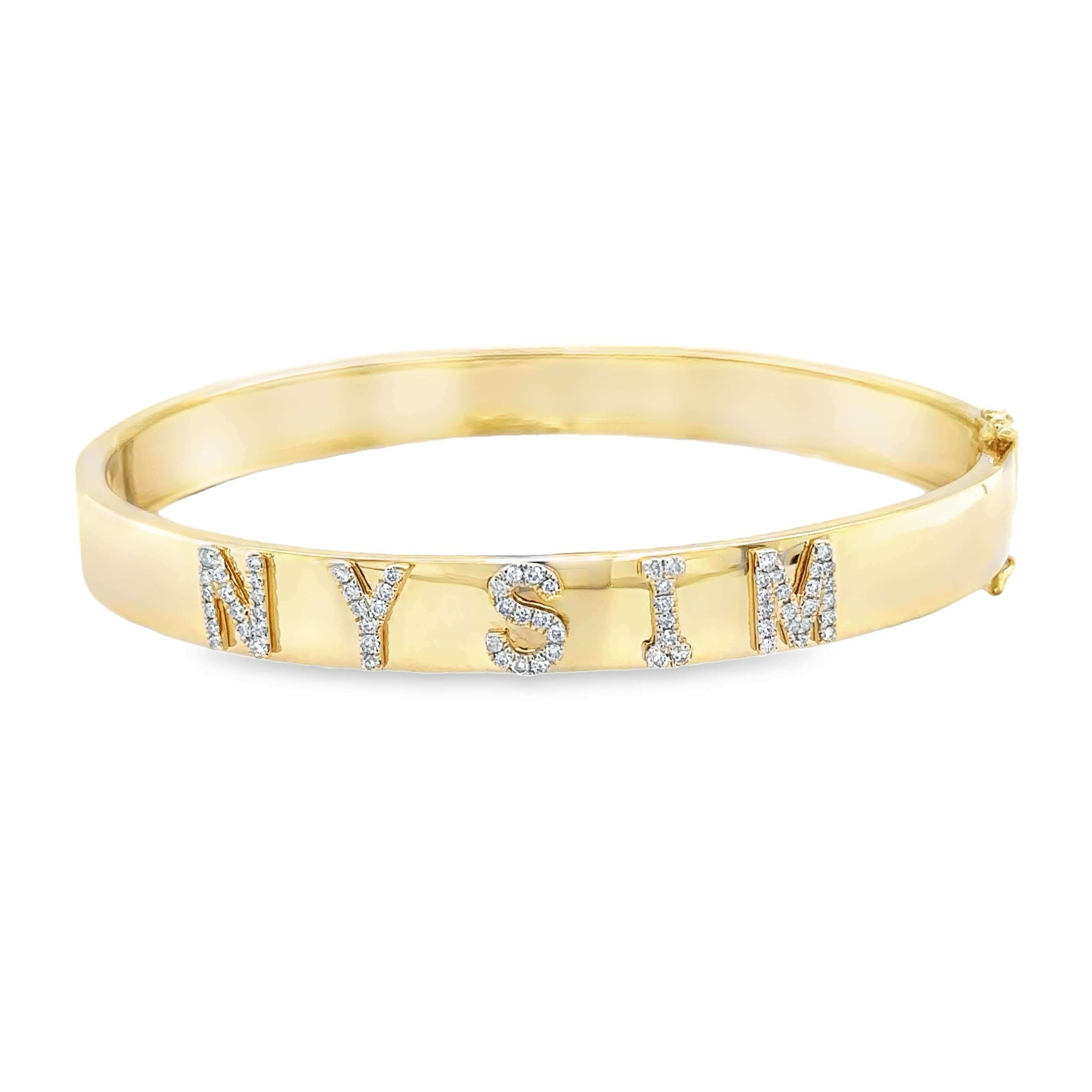 14K Gold Personalized Name Diamond Bangle Bracelet - Bracelets - Izakov Diamonds + Fine Jewelry
