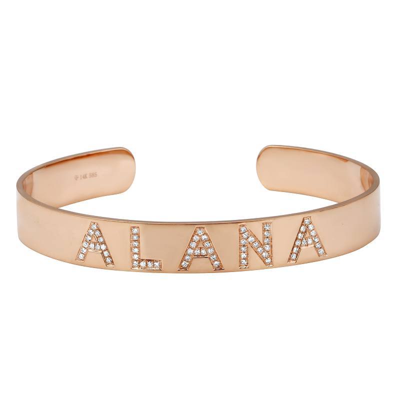 Rose gold bracelet with "ALANA" in diamond letters from our luxury jewelry collection