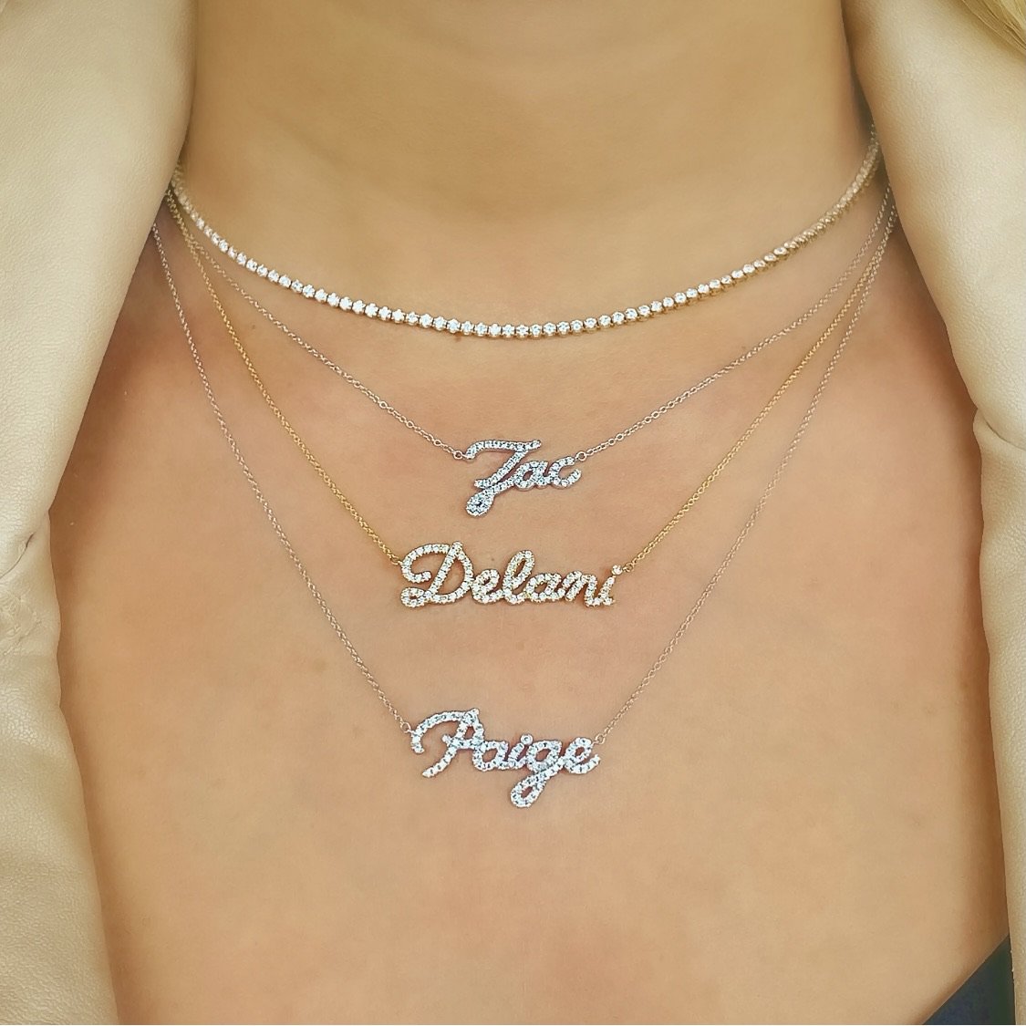 Personalized Diamond Nameplate Necklace - 7 Letters - LANA