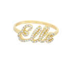 14K gold personalized diamond nameplate ring featuring 'Elle' in script style design, showcasing elegant sparkle.