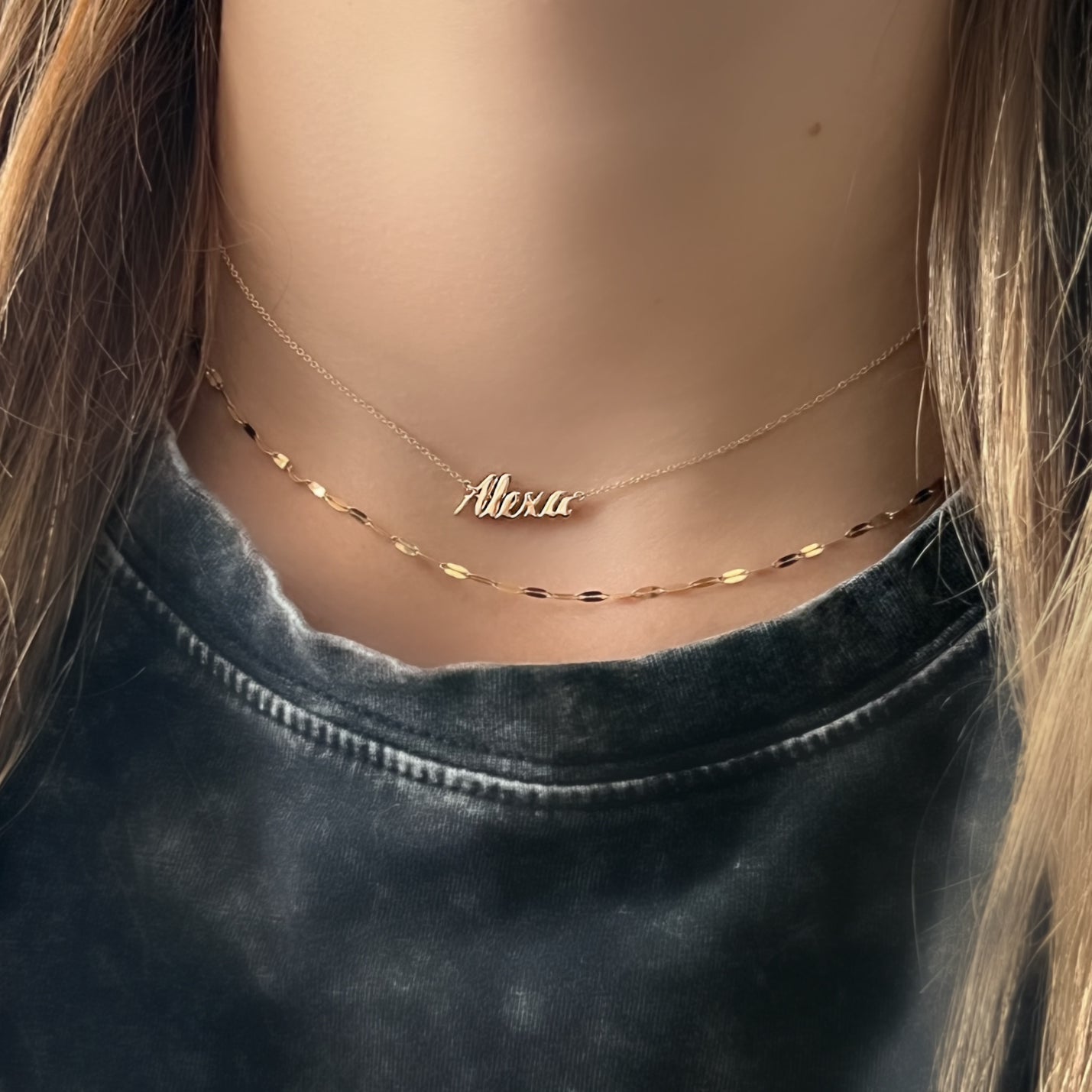 14K Gold Personalized Mini Script Nameplate Necklace - Necklaces - Izakov Diamonds + Fine Jewelry