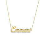 14K gold personalized script nameplate necklace featuring the name "Emmant" on a delicate chain. Perfect for unique style.