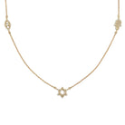 14K Gold Necklace with Diamond Hamsa, Evil Eye, and Star of David Motifs for Stylish Protection