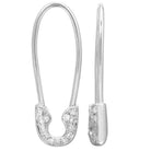 Sterling silver safety pin earrings with crystal accents from our jewelry collection.