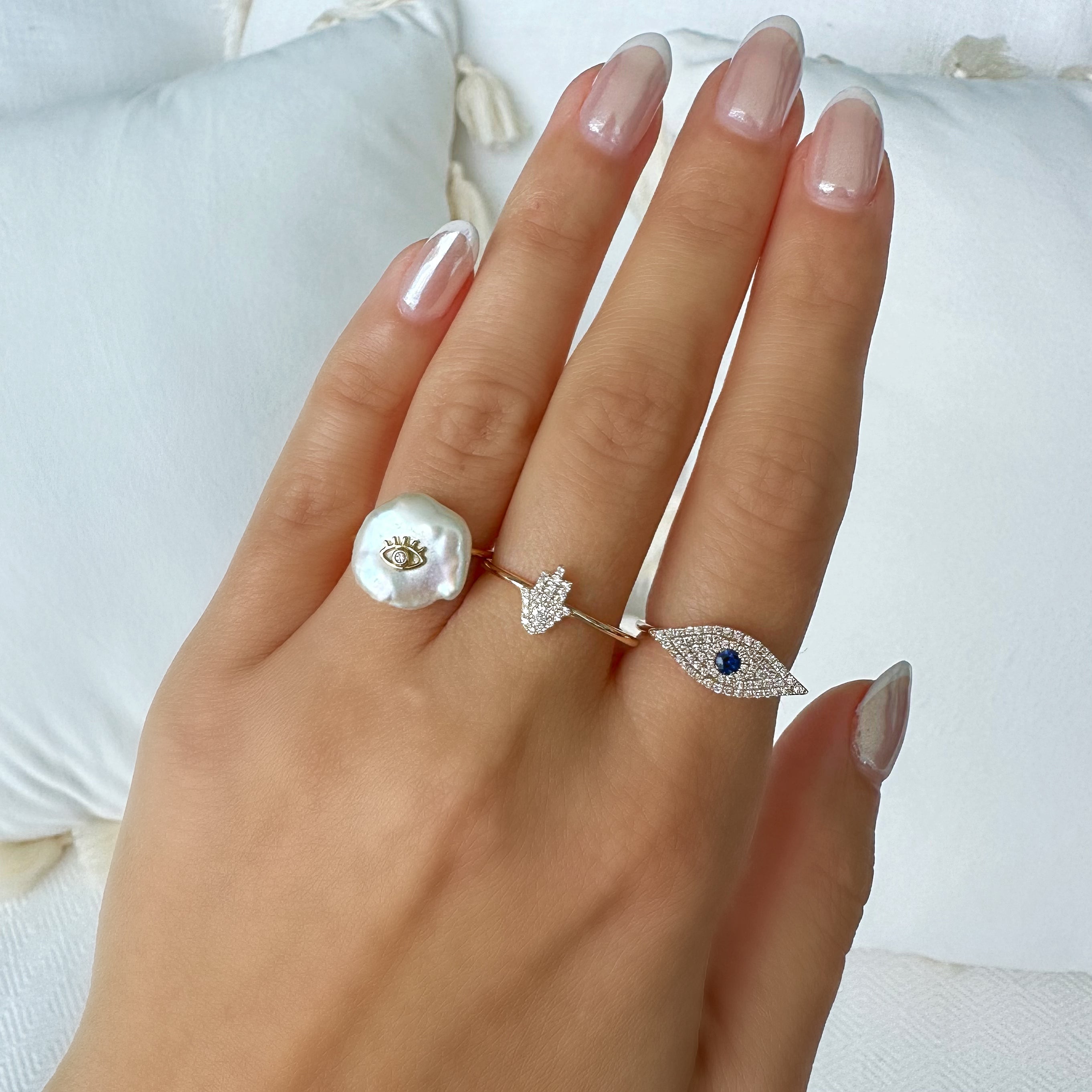 14K Gold Petite Micro Pave Hamsa Ring Rings by Izakov Diamonds + Fine Jewelry | Izakov