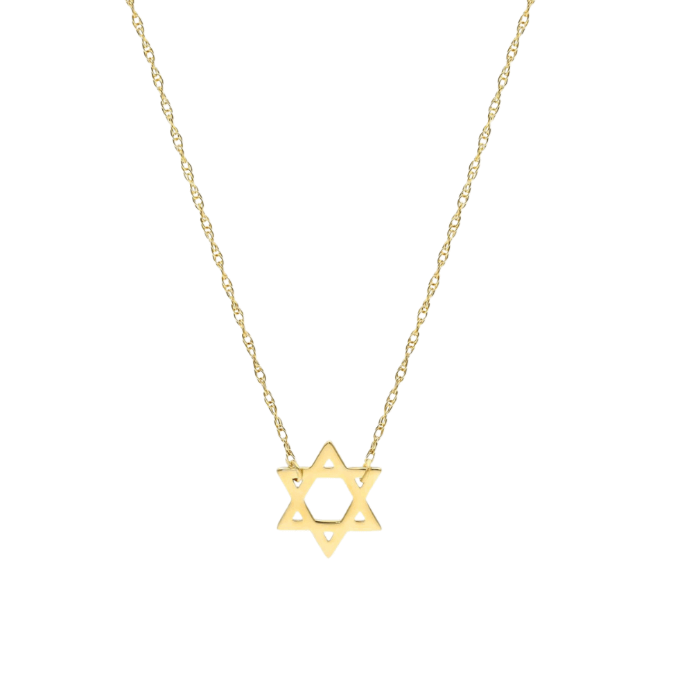 Gold Star of David pendant necklace on a delicate chain from our luxury jewelry brand