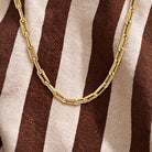 Pinched Paper Clip Link Gold Chain Necklace in 14K yellow gold, styled, Izakov Fine Jewelry