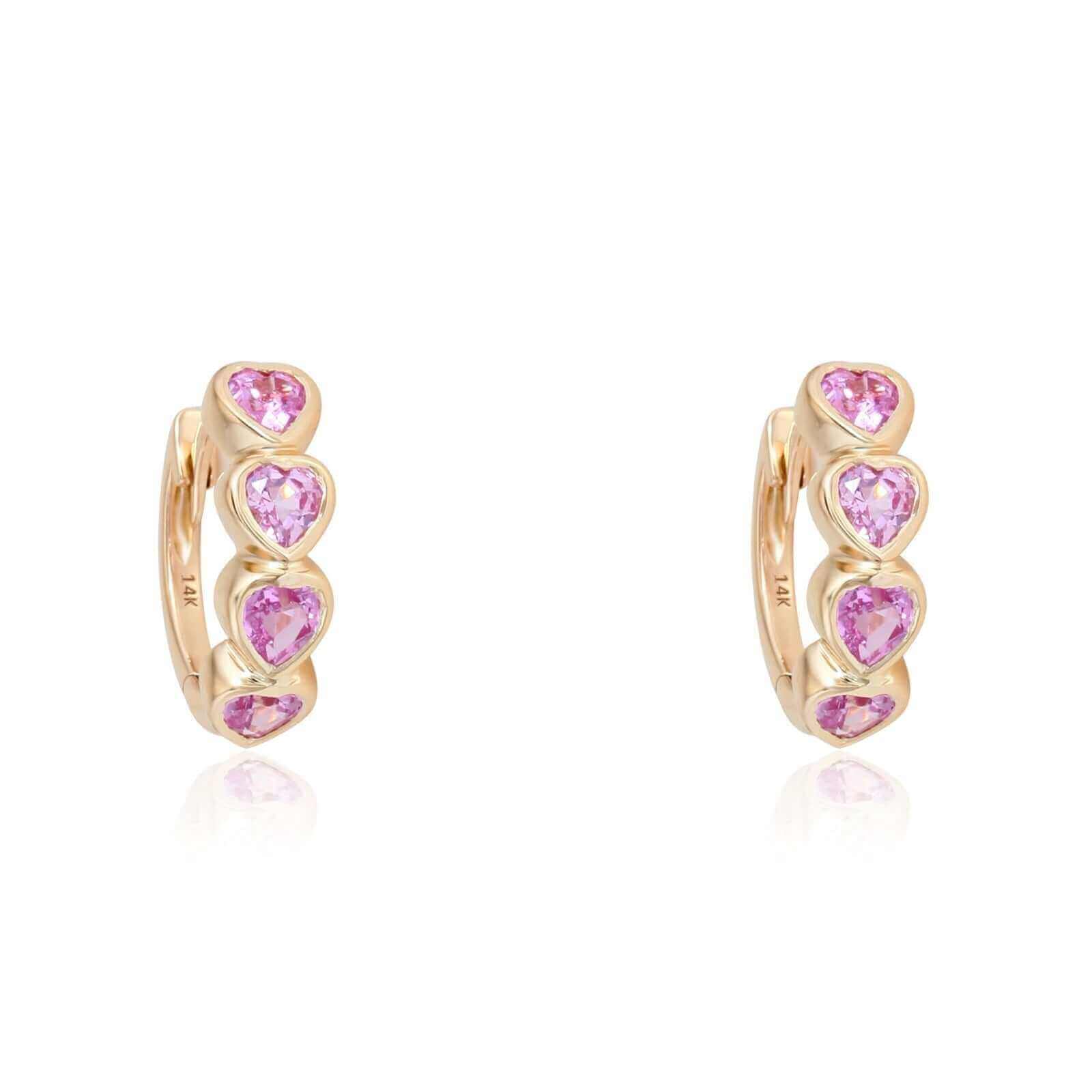 14K gold hoop earrings with pink heart-shaped gemstones from our jewelry collection