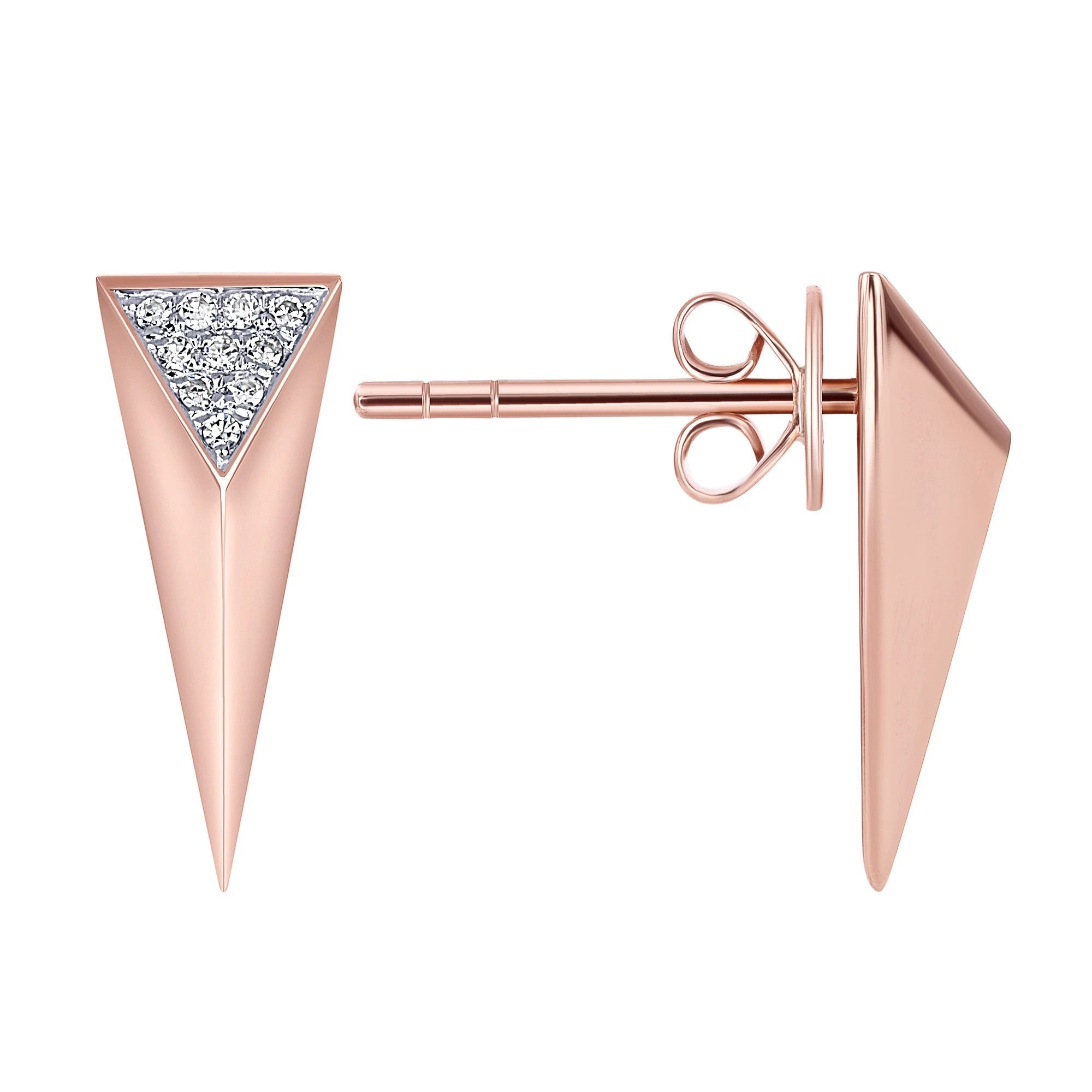 14K Gold Pyramid Spike Micro Pave Diamond Earrings Rose Gold Earrings by Izakov Diamonds + Fine Jewelry | Izakov